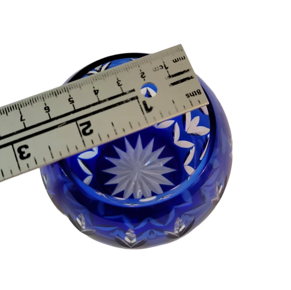 Cut to Clear Crystal Candle Holder Vase Royal Blue Clear